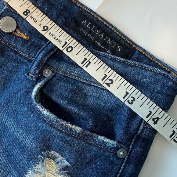AllSaints Zig Destroy Ripped Skinny Jeans Women’s Sz 26 Distressed Denim - Picture 6 of 9
